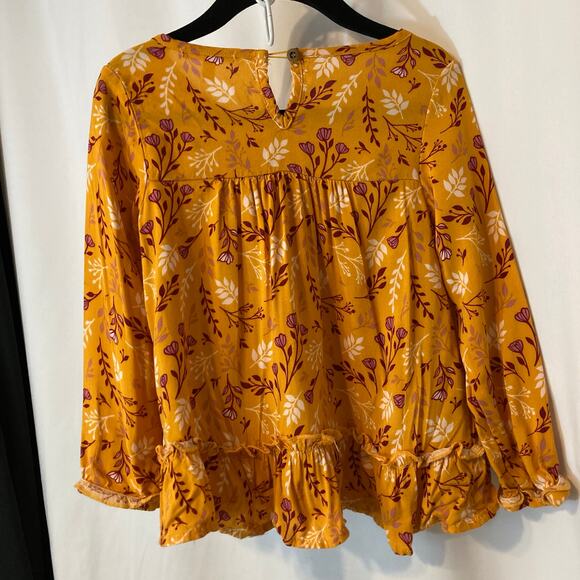 ❤️5/$25 SALE Tahari Girl’s Yellow Orange Floral Long Sleeve Flowy Blouse Top - Picture 9 of 9